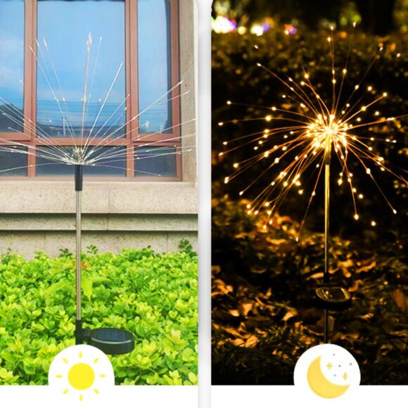 2PCS 120 led Outdoor Solar Firework Lights Waterproof Lawn decor yard Christmas - Picture 1 of 5